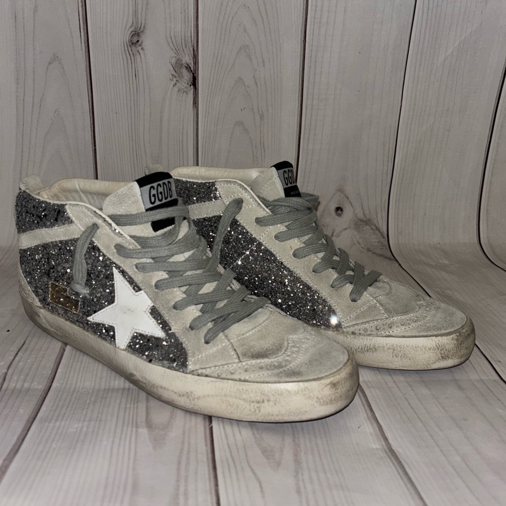 Golden goose women’s mid stars silver grey glitter 39 eu 9 tennis shoe sneaker - Picture 3 of 15